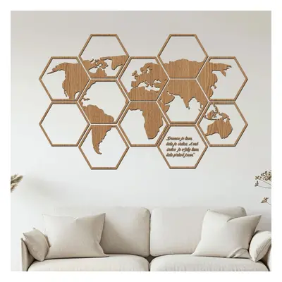 dřevo života Dřevěná mapa světa Hexagon Zvolte barvu dekoru: Horský dub, Rozměry (cm): 93x60