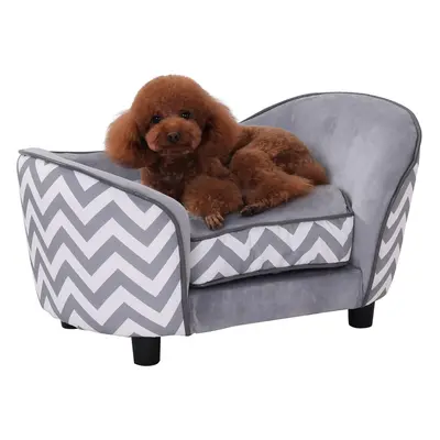 PawHut pet sofa pohovka pro psy čalouněná dřevem a pěnou 68,5x40,5x40,5cm pro psy a kočky v šedé