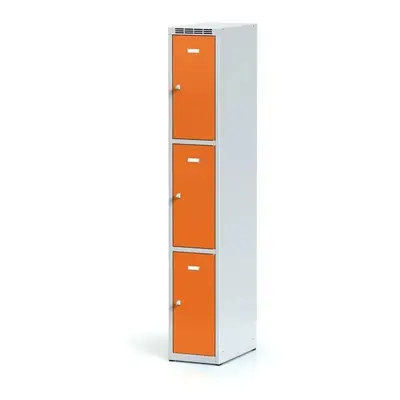 Alfa 3 Šatní skříňka s úložnými boxy, 3 boxy, 1800 x 300 x 500 mm, otočný zámek, oranžové dveře