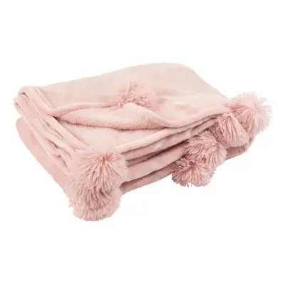 Růžový plyšový pléd Pompom s bambulemi baby pink - 130*170cm