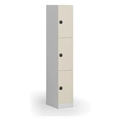 Šatní skříňka s úložnými boxy, 3 boxy, 1850 x 300 x 500 mm, RFID zámek, laminované dveře, bříza