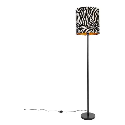 Moderní stojací lampa černé látkové stínítko zebra 40 cm - Simplo