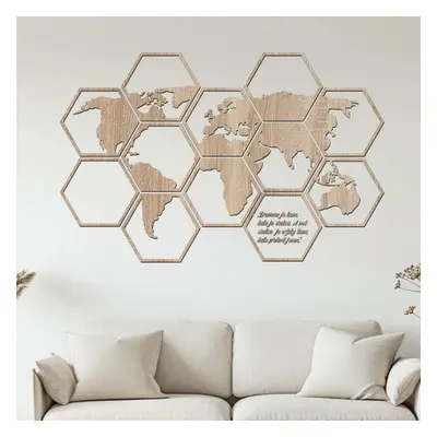 dřevo života Dřevěná mapa světa Hexagon Zvolte barvu dekoru: Dub Sonoma, Rozměry (cm): 147x95