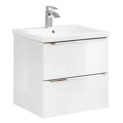 COMAD Závěsná skříňka s umyvadlem - CAPRI 820 white, šířka 60 cm, lesklá bílá/zlatý dub