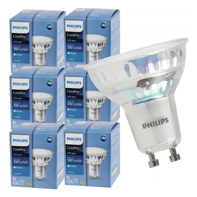 6x LED žárovka Philips Corepro GU10 – 4,9W – 550 Lm – neutrální bílá – Premium