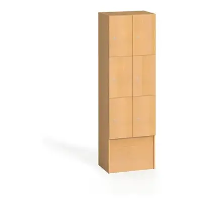 Dřevěná šatní skříňka s odkládacími boxy, 6 boxů, 1700 x 600 x 420 mm, cylindrický zámek, buk