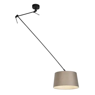 Závěsná lampa s plátěným stínidlem taupe 35 cm - Blitz I černá