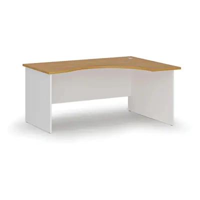 Ergonomický kancelářský pracovní stůl PRIMO WHITE, 1600 x 1200 mm, pravý, bílá/buk