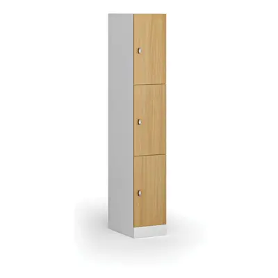 Šatní skříňka s úložnými boxy, 3 boxy, 1850 x 300 x 500 mm, otočný zámek, laminované dveře, buk