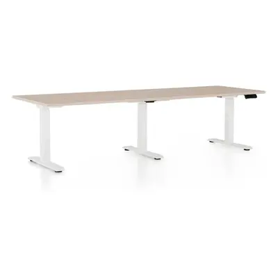 Výškově nastavitelný stůl OfficeTech Long, 240 x 80 cm, bílá podnož, dub