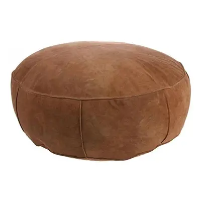 Hnědý kožený pouf Fringe XL - Ø 80*20 cm