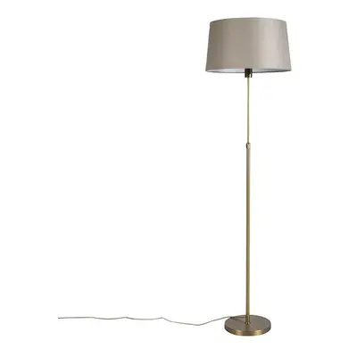 Stojací lampa bronzová s lněným stínidlem taupe nastavitelná 45 cm - Parte