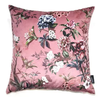 Růžový sametový polštář s květy Luisa roze- 45*45cm