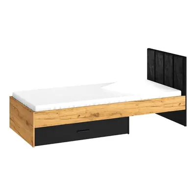 ML FURNITURE Postel - COLT 10, 90x200 cm, zlatý dub/matná černá, s roštem a úložným prostorem