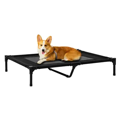 PawHut Dog Lounger Vyvýšený venkovní pelíšek a pohovka pro psy, Oxford Black, 92x76x18cm| Aosom