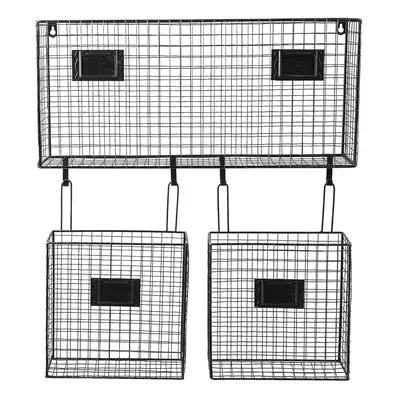 Černý kovový nástěnný stojan Set s košíky - 56*12*65 cm