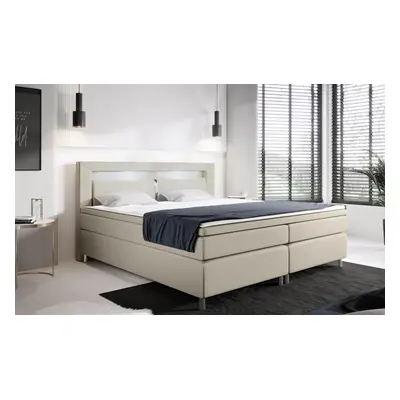 K&M postele Boxspring postel HYPNOS bez úložného prostoru s LED, 180×200 cm, latté eko kůže Veli