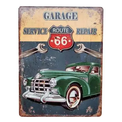 Nástěnná kovová cedule Garage Service Route 66 - 25*33 cm