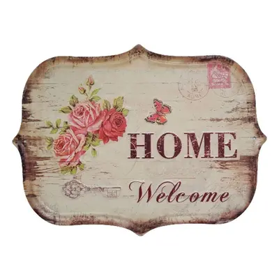 Nástěnná kovová cedule s růžemi Welcome Home - 33*25 cm