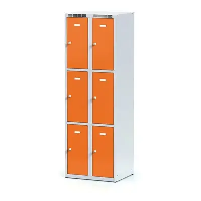 Alfa 3 Šatní skříňka s úložnými boxy, 6 boxů, 1800 x 600 x 500 mm, otočný zámek, oranžové dveře