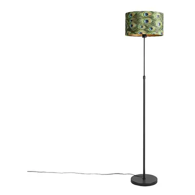 Černá stojací lampa s velurovým odstínem páv se zlatem 35 cm - Parte