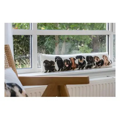 Bílý bavlněný dlouhý polštář s jezevčíky Dachshunds - 90*20*10cm