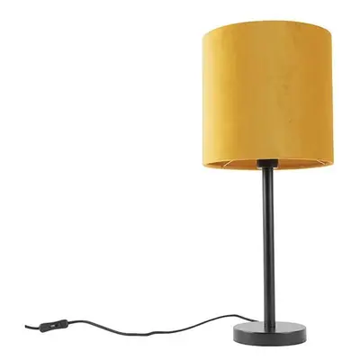 Art Deco stolní lampa černá se žlutým odstínem 25 cm - Simplo