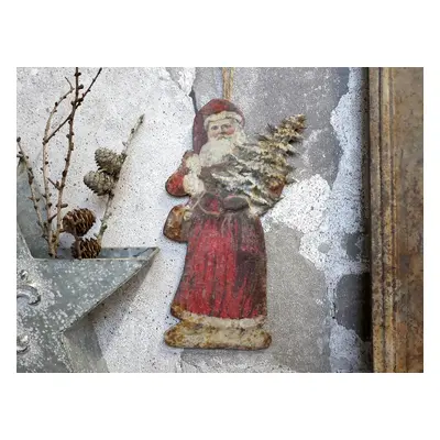 Vánoční kovová závěsná dekorace Santa Vintage - 16*30 cm