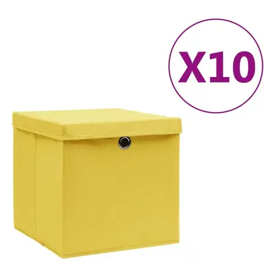 Úložné boxy s víky 10 ks 28 x 28 x 28 cm žluté