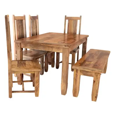 furniture-nabytek.cz - Kuchyňský set stůl + židle + lavice pro 6 osob z masivu mango