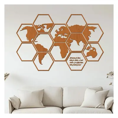 dřevo života Dřevěná mapa světa Hexagon Zvolte barvu dekoru: Třešeň, Rozměry (cm): 93x60