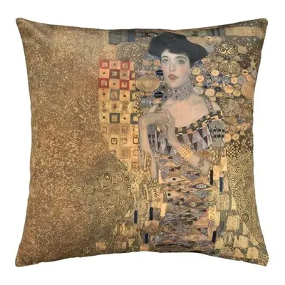 SCANquilt povlak ART VELVET klimt-portrét dámy zlatohnědá+černá 45 x 45 cm