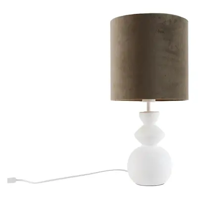 Designová stolní lampa bílá ssametovým stínítkem taupe se zlatem 25 cm - Alisia