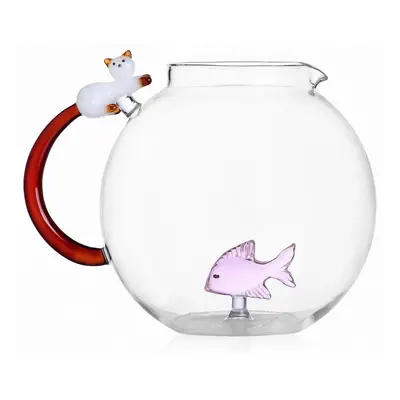 Ichendorf Milano designové džbány Tabby Cat Jug Pink Fish & White Cat with Amber Tail