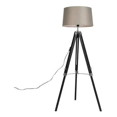 Stojací lampa Tripod černá se stínidlem 45 cm plátěné tupé