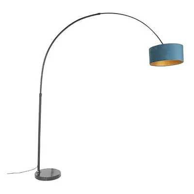 Oblouková lampa černá ssametovým stínítkem modrým se zlatem 50 cm - XXL