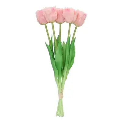 Kytice 5ks růžových realistických tulipánů Tulips Papagayo - 39 cm