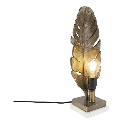 Art deco stolní lampa bronzová s mramorovou základnou - Leaf