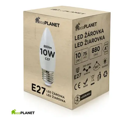 BERGE LED žárovka - ecoPLANET - E27 - 10W - svíčka - 880Lm - teplá bílá