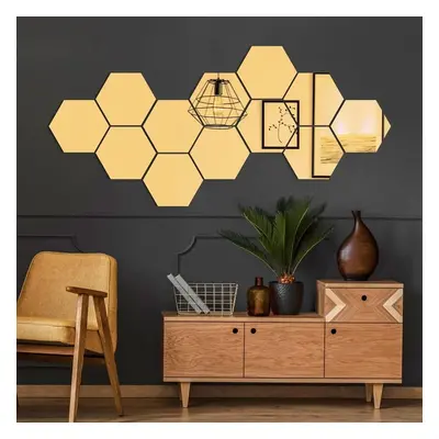 Sada samolepek na zeď 12 ks 17x20 cm Hexagons Gold – Ambiance