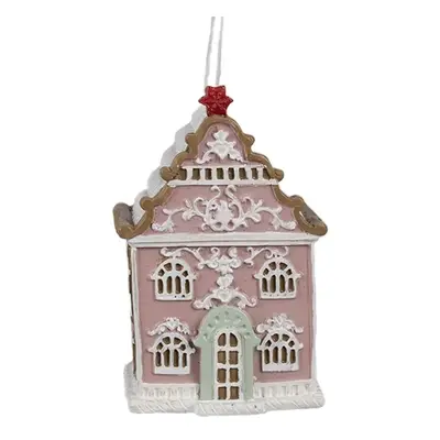 Růžová závěsná vánoční ozdoba perníková chaloupka Gingerbread - 6*4*9 cm