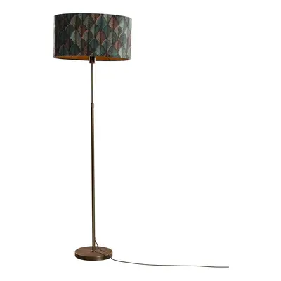 Stojací lampa bronzová s oválným sametovým stínidlem s designem listů 50 cm - Parte