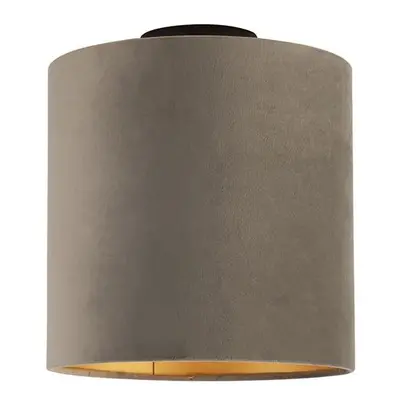 Stropní lampa s velurovým odstínem taupe se zlatem 25 cm - černá Combi