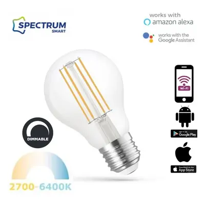 Chytrá retro LED žárovka E27 5W 680lm WIFI teplá, denní, studená (SMART), filament