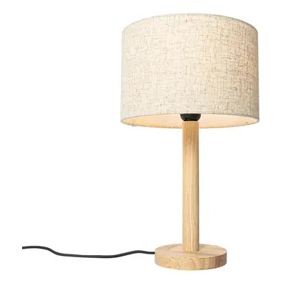 Venkovská stolní lampa dřevěná s lněným stínidlem béžová 25 cm - Mels