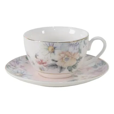 Porcelánový šálek s podšálkem s květinami Flowers - Ø 10*6 / Ø 15*2 cm / 250 ml