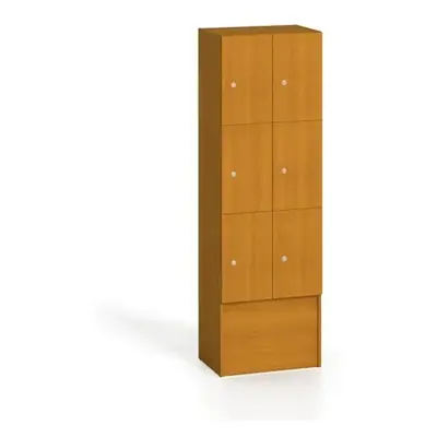 Dřevěná šatní skříňka s odkládacími boxy, 6 boxů, 1700 x 600 x 420 mm, cylindrický zámek, třešeň