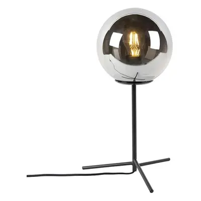 Stolní lampa ve stylu art deco černá s kouřovým sklem 45,5 cm - Pallon