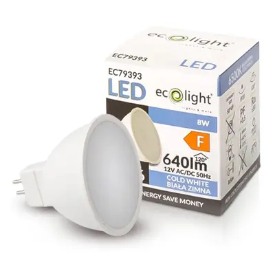 ECOLIGHT LED žárovka MR16 12V 8W studená bílá