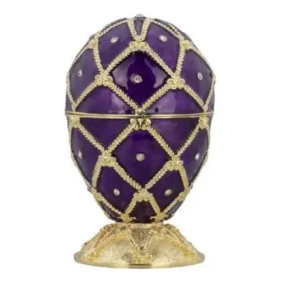 Smaltovaná šperkovnice bonboniéra Fabergého vejce 15 cm fialová